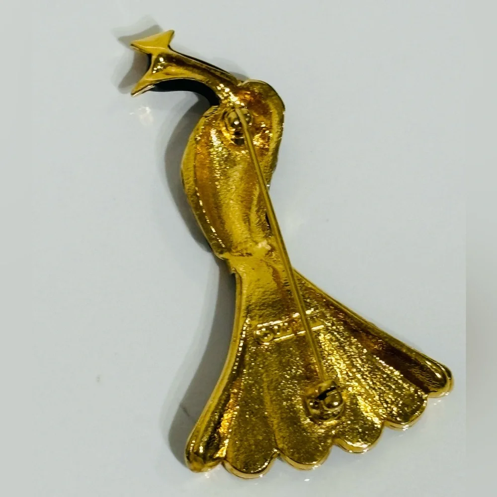 Vintage Rare D”Orlan Enamel Peacock Gold tone Brooch - Picture 8 of 10